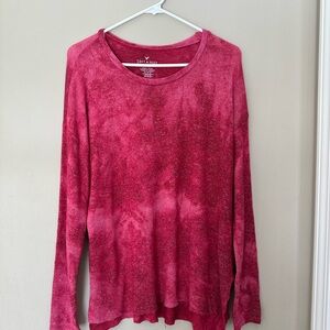American Eagle Outfitters soft and sexy plush red tie-dye sweater